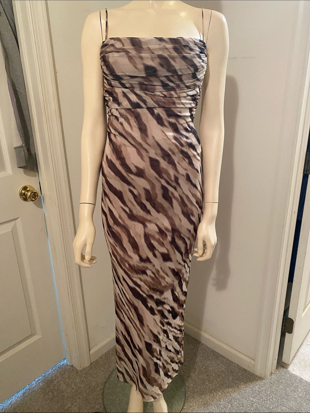 Zara Brown and Beige Animal-Print Maxi Slip Dress